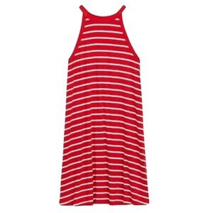 Old Navy Women’s High-Neck Striped Sleeveless Jersey-Knit Swing Dress Red White